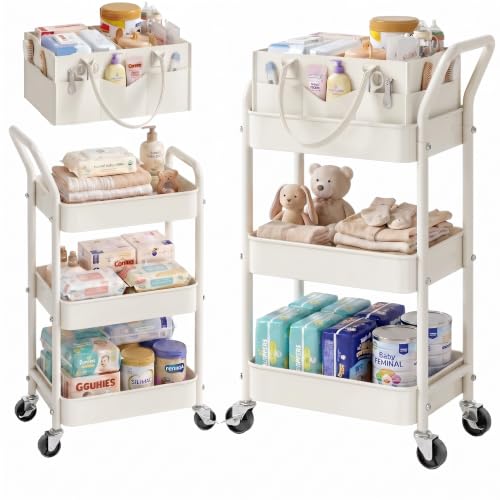 Recximi off-white three-tier nursery cart with removable caddy