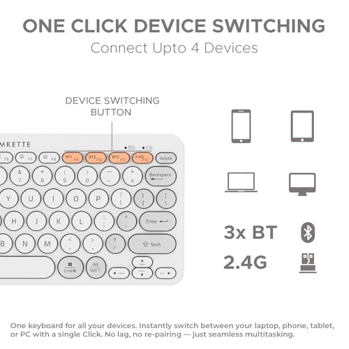 Image of (Refurbished) Amkette Optimus BT [New and Improved] Multi Device (4in1) Wireless Keyboard /Bluetooth Keyboard | One Click Device Switching and AI Access for Windows, MacOs, Android and iOS, Dual OS Layout (White)
