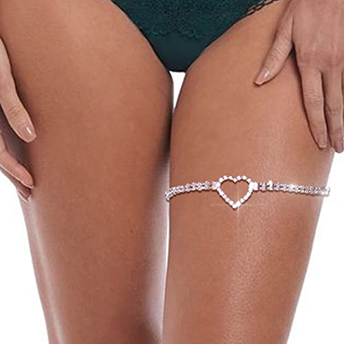 Bodiy Crystal Leg Chain Silver Heart Sparkly Body Chains Thigh Jewelry Club Rave Accessories for