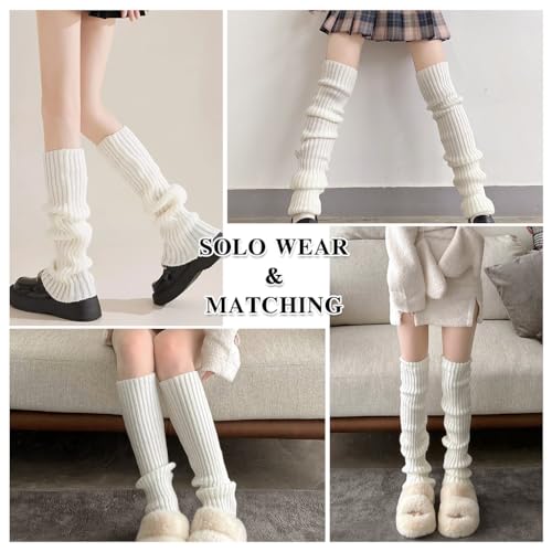 Image of SANNIDHI Leg Warmers for Women Winter Star Print Knit Long Socks for Girls Leg Warmers y2k Accessories Clothes, Elastic Anti-slip Fashion Stockings Stylish Socks for School Girls - 21'' Long, 1 Pairs