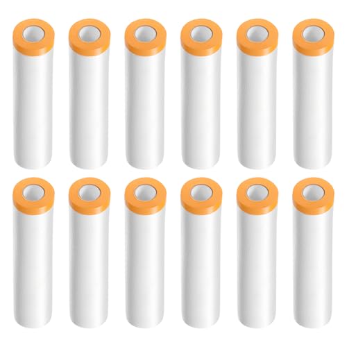 Image of HARFINGTON 12 Rolls Pre-Taped Masking Film 78.7 inch x65.6ft Tape and Drape Painters Plastic Drop Cloth Film with Tape Plastic Sheeting for Automotive Painting Covering
