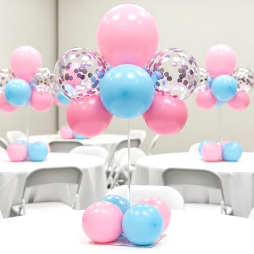 Image of Lightsfever 6 Pack Reusable Acrylic Clear Balloon Stands for Centerpieces | Durable clear balloon stand with sticks and base, perfect table centerpieces for wedding, birthday, baby shower and parties