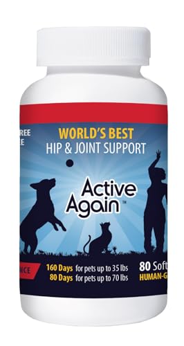Active Again Hip and Joint Support Supplement for Dogs - Advanced Joint Supplement, Natural Formula, Arthritis Relief & Long-Term Joint Health & Mobility Supplement, 80 Capsules