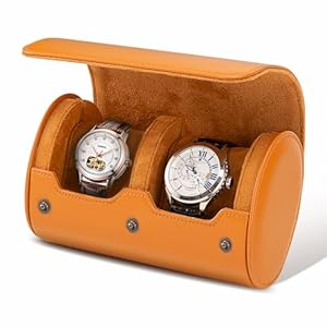Watch Travel Case, Leather Watch Case, Fathers Day, Anniversary, Birthday Gifts for Men, Watch Roll Travel Case, 2 Slots Travel Watch Roll(Orange)