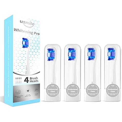 usmile Replacement Heads for Y1S/U3/P1/P4 Electric Toothbrush with Reminder Bristles, 4 Pack Dupont Whitening Brush Heads with Travel Cover, White Cover