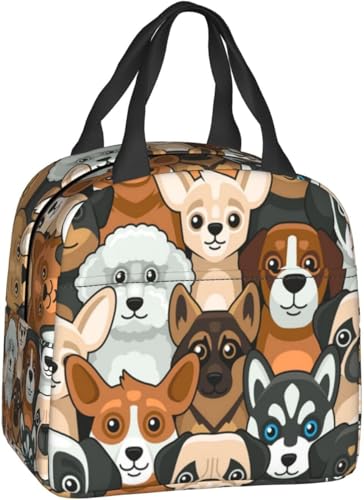 漫画風の犬のプリント 断熱トート型ピクニックバッグ ファスナー付き通勤用保冷バッグ