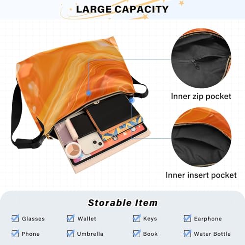 Marble Orange Crossbody Bag for Women Men with Adjustable Strap PU Leather Shoulder Hobo Purse Bag 208496904