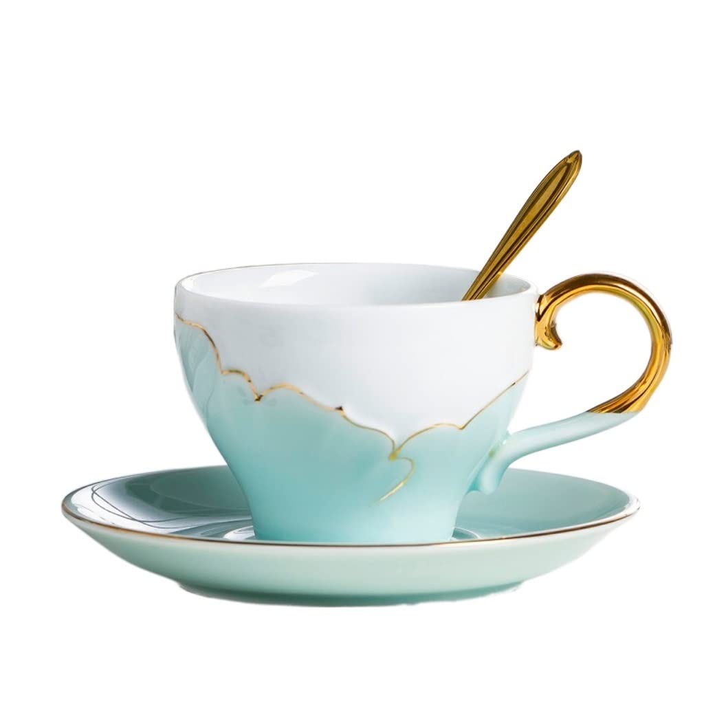 Tazas de Té Tazas Desayuno Taza de café, juego de taza de té y platillo, taza de café de 200 ml/6,7 Oz, taza de té con juego de cuchara y platillo, regalo de tazas de té de leche y café Tazas Tazas de