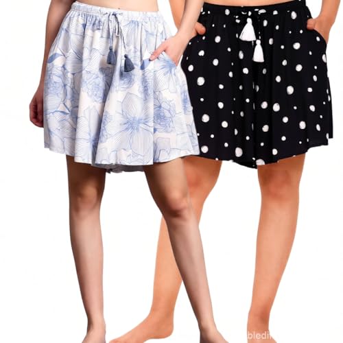 Image of B STORIES Women's Viscose Printed Lounge Culotte Shorts (Pack of 2)