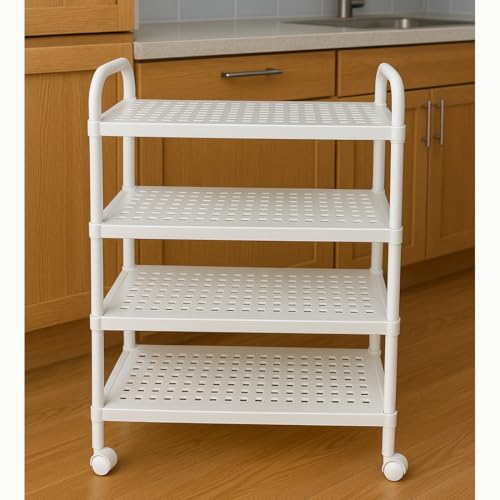Image of Cortina Plastic Kitchen Storage Trolley Rack,Slide Out Storage Shelves Space Saving Home Nightstands Storage Organizer Box,for Newborn Essentials,Multifunction (4 Layer Kitchen Storage Trolly A)