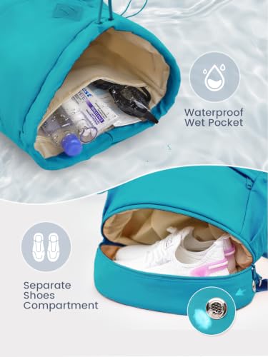 Image of RHDZO Drawstring Gym Backpack with Shoe Compartment and Wet Pocket, Teal