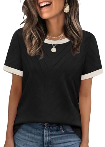 WIHOLL Short Sleeve Sweater for Women Trendy Summer Tops Crew Neck Business Casual Outfits 2026