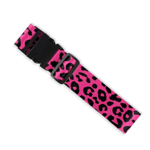 Image of WIRESTER Set of 2 Adjustable Luggage Straps with Buckle, Travel Secure Belt for Suitcase Baggage, Luggage Accessories - Black Hot Pink Leopard