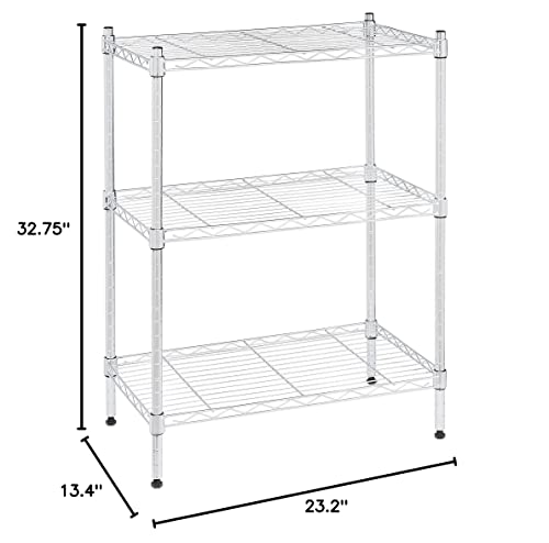 Amazon Basics 3-Shelf Adjustable, Heavy Duty Storage Shelving Unit On 4'' Wheel Casters, Metal Organizer Wire Rack, Chrome, 23.2"L X 13.4"W X 32.75"H #TOP2