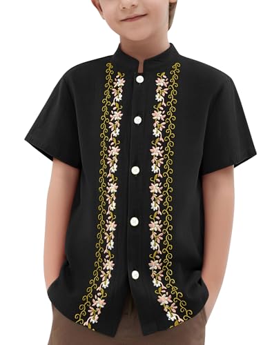 FYMNSI Toddler Baby Boys Mexican Guayabera Shirt Traditional Short Sleeve Button Down Shirts Tops Cinco De Mayo Fiesta Outfit