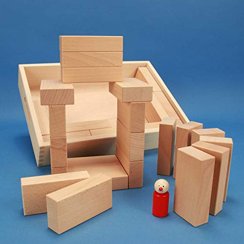 Fröbel-Bausteine-Set „Spezial 29“ in der flachen unbehandelten Griffmulden-Buchen-Kiste aus der Manufaktur Tischlerschuppen - 2