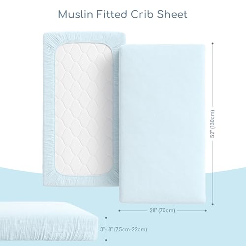 Image of Muslin Crib Sheets, 100% Organic Cotton, Breathable and Ultra-Soft, Standard Crib Sheet Mattress (28 inchx 52 inch) for Girls and Boys, Neutral Fitted Baby Crib Sheet (Light Blue)