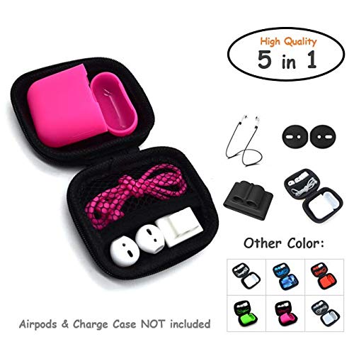 AirPods Case 5 in 1 Airpods 1&2 Accessories Kits Protective Silicone Cover and Skin for Apple Airpods Charging Case/Airpods Clips/Skin/Tips/Airpods Watch Band Holder by UB (Rose)