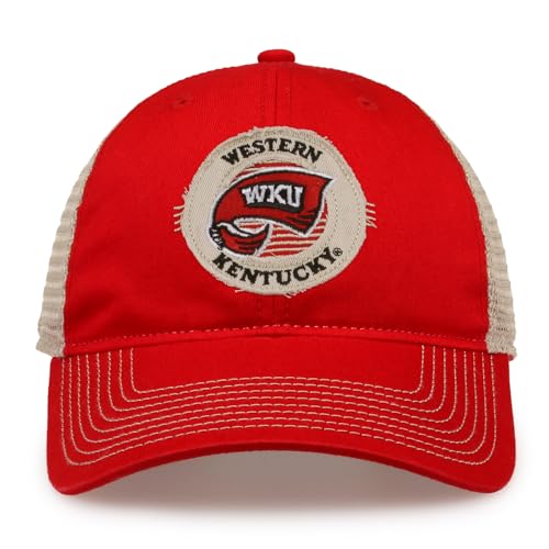The Game NCAA Licensed Western Kentucky University Trucker Mesh Hat, Western Kentucky Hilltoppers Game Day Hat Red/Khaki