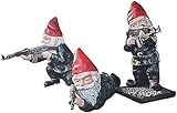 Funny Garden Gnomes Guard Statue, Perfect for Military Lovers and Army Men Gifts, Fairy Garden Figurine Naughty Gnomes Outdoor Yard Lawn Ornament, Garden Decor (3 pcs)
