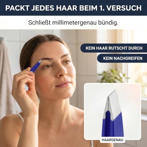 KLINGENHELD® Haargenaue Pinzette - greift jedes Haar beim 1. Versuch ohne durchrutschen - Pinzette Augenbrauen Zupfen handgeschliffen… – Ansicht 2