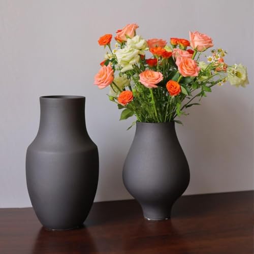 Vase céramique noir mat rétro pour fleur et objet décoration salon thé