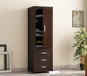 KARINA FURNITURE Wooden Wardrobe for Clothes | Sheesham Wood 1-Door Wardrobe with 3 Drawer Storage | Solid Wood Large Cupboard Almirah: Storage Cabinet for Your Living/Bedroom (Design 111)