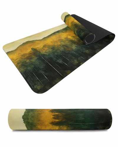 Debedcor Heat Proof Table Pads Waterproof Decorative, Farmhouse Forest Non-Slip Table Countertop Protector, Modern Art Trees Landscape Insulation Mat for Dining Room, 48 x 12 Inches