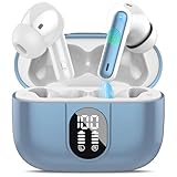 Csasan Auriculares Inalambricos, Auriculares Bluetooth 5.3 HiFi Estéreo con HD Micró, Pantalla LED Cascos Inalambricos Reproducción de 40H, Control Táctil, IPX7 Impermeable, Carga Rápida USB-C, Azul