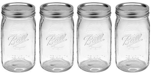 North Mountain Supply Ball 32 oz Wide Mouth Mason Jars with Lids and Bands - 4 Pack - Packed in ImpactGaurd Box - BPA-Free, Made in the USA – for Canning, Freezing, Storing, and More
