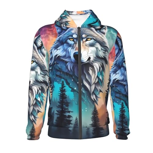 Animal Forest Wolves2 Kids Pullover Hoodies Boys Zip Up Sweatshirts Girls Athletic Clothes with Pocket2