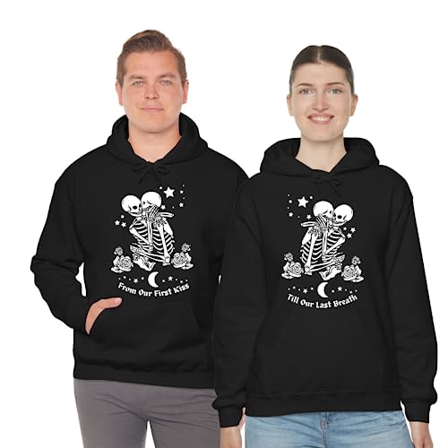 Set of 2 From Our First Kiss Till Our Last Breath Couples Matching Skeleton Hoodies, His & Hers Shirt, wedding Gift for Husband Wife
