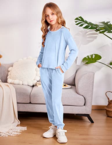 Image of Arshiner Girls 2 Piece Outfit Sweatsuits Set Kids Velour Sweatshirts & Sweatpants Tracksuits Set for Girls