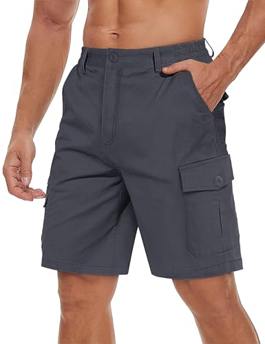 TACVASEN Men's Shorts Cargo Elasticated Waist Summer Cotton Lightweight Casual Work Shorts with Pockers(32, Dark Grey)
