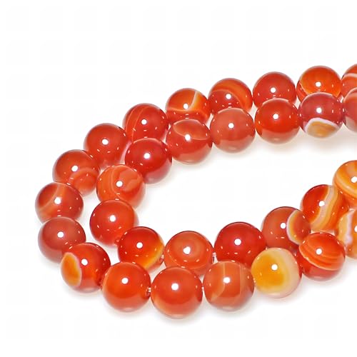 MJDCB Natural Round Stone Beads 12mm Red Striped Agate Loose Gemstone Beads for Jewelry Making Bracelet Necklace 30pcs - Image 3