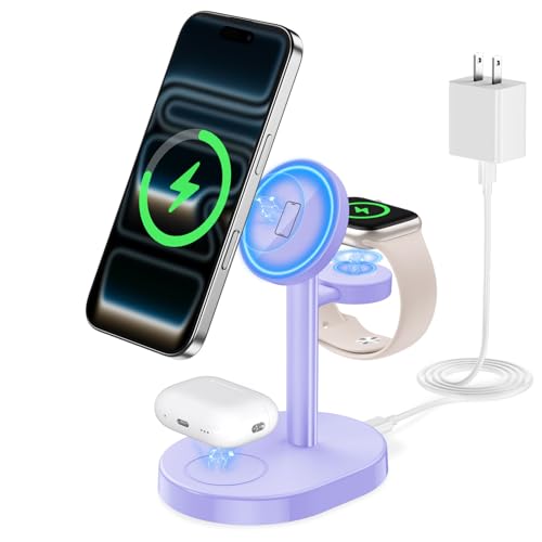Station de charge sans fil 3 en 1 Hevanto violette pour iPhone et Apple Watch