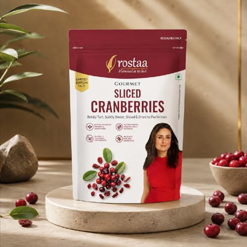 Image of Rostaa Gourmet Sliced Cranberries 200g | Premium Dried Cranberries Rich in Antioxidants, Fiber & Vitamin C | Supports Immunity, Digestion & Heart Health | 100% Natural Healthy Snack (1000 GM)