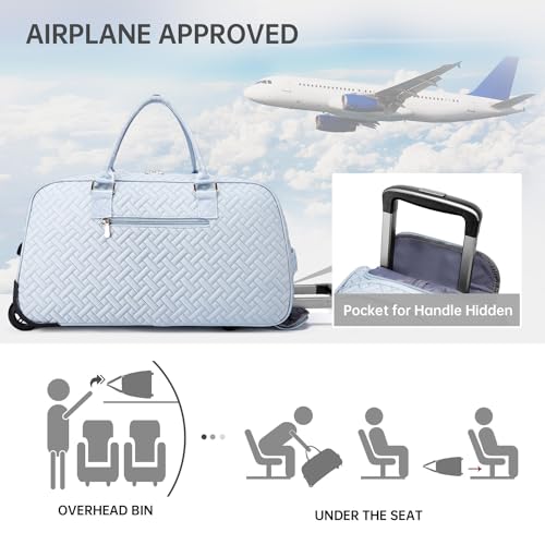 Image of Duffle Bag for Travel, Weekender Bag with Shoe Compartment, Carry On Overnight Bag for Women Gym Bag, Blue--rolling version