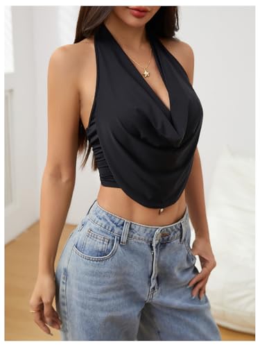 SOLY HUX Women's Halter Draped Front Tank Top Sexy Backless Going Out Crop Vest Tops4