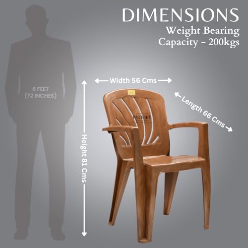 Image of Patiofy Plastic Chair for Home & Outdoor Use | Heavy Duty Comfortable Chair with Strong Legs | Stackable, Easy to Clean | Suitable for Living Room, Balcony, Patio Pack of 4 (Elba Sandalwood)