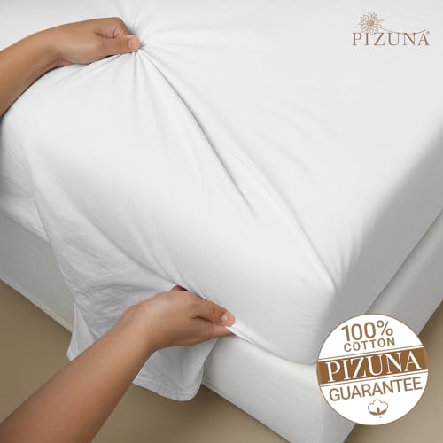 Image of Pizuna 100% Cotton Bedsheet Super King Size White, 800 Thread Count Long Staple Combed Cotton Flat Bedsheets 108x108 Inches with 4 Pillow Covers, Bed Sheet for Super King Size Bed