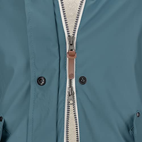 Dry Fashion Damen Regenmantel Malmö - Frauen Regenjacke Jacke mit Kapuze Lang Winddicht Wasserdicht Gefüttert mit Teddyfleece in Petrol Größe 38