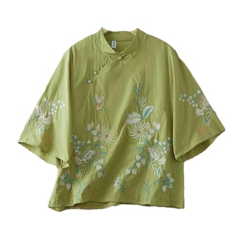 Bouton grenouille chemisier chinois léger anti-chaleur en coton lin confortable
