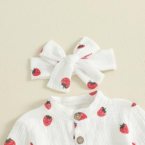 Infant Newborn Baby Girl Fall Winter Outfit Long Sleeve Romper Strawberry Print Bodysuit Cotton Linen Clothes4