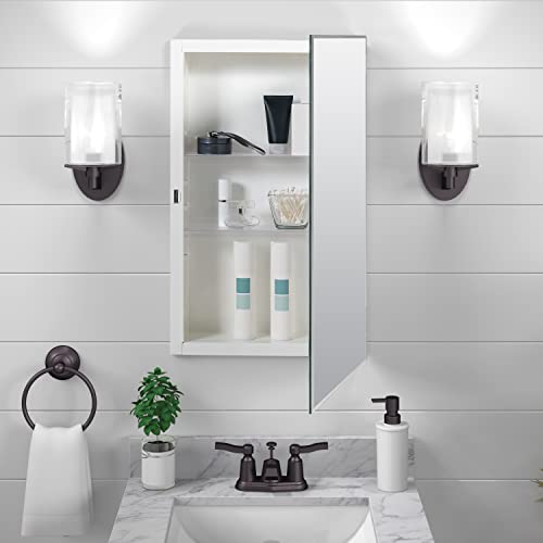 Zenna Home Frameless Mirror Medicine Cabinet, 16" W X 26" H, Made For Recessed Or Surface Mount, Powder Coated Steel Body, With Beveled Edge Mirrored Door And 2 Storage Shelves #TOP3