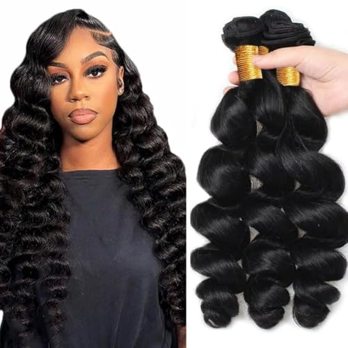 Poutpoutm Loose Deep Wave Bundles Human Hair Tissage Cheveux Extensions De Cheveux Humains Tressés Naturels Extensions 3 Bundles 50g/pcs Double Weft #1B...