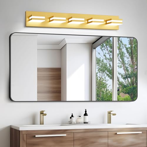 Image of IZORRO LED Modern Bathroom Lights Fixtures(5-Light,Dimmable,360Rotate),Brushed Glod Acrylic Wall Lighting,Vanity Lights for Bathroom Over Mirror - 6000k 30In (No Assembly Required)