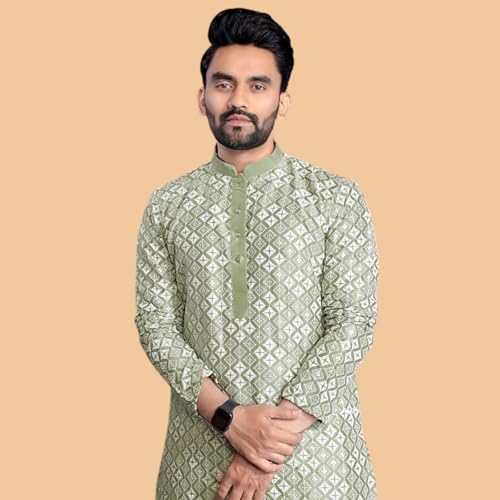 Image of Men's Silk Blend Solid Straight Kurta