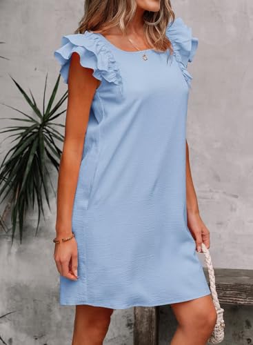 Image of Falechay Womens Summer Dresses Bow Tie Back Sundresses for Women Ruffle Short Sleeve Dress Casual Cute Sundress with Pockets