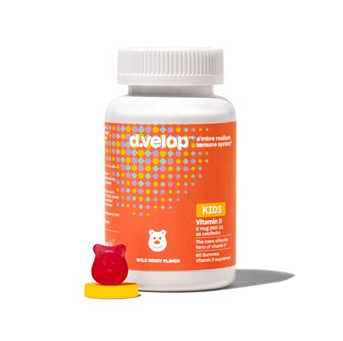 d.velop Vitamin D Kids Gummies â 60 Count, 600 IU â Kids Immune Support â 3x Faster & More Effective â No Artificial Flavors or Sweeteners â Dairy-Free - Wild Berry Flavor - Kids Vitamin D For Ages 4+
